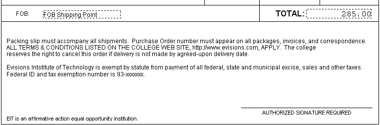  Page two of the P O. The signature is blank because the total is greater than 200.